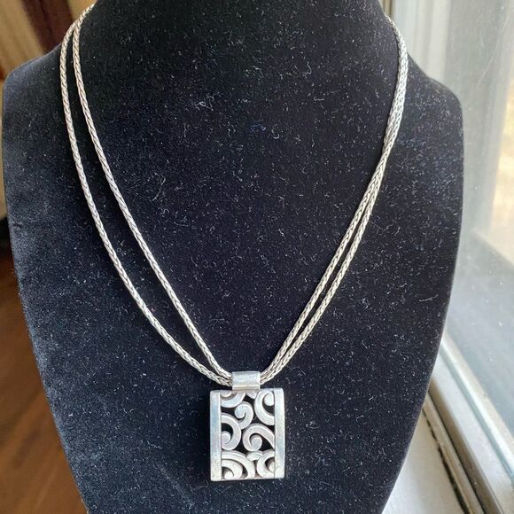 BRIGHTON Silver Rectangle Double Strand Deco Lace Necklace - Picture 8 of 8